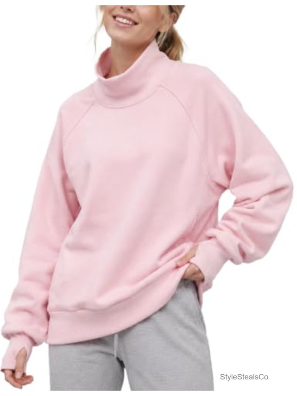 Women Fleece Lined Mock Neck Sweatshirt Long Sleeve Pullover with Thumbhole